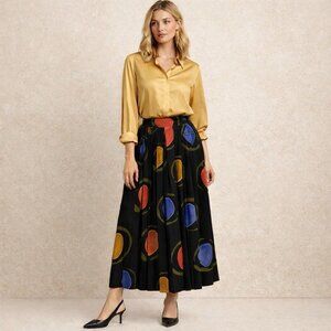 Vintage Secretary Skirt Abstract Black Pleated Pull On Women's Size Small 80’s